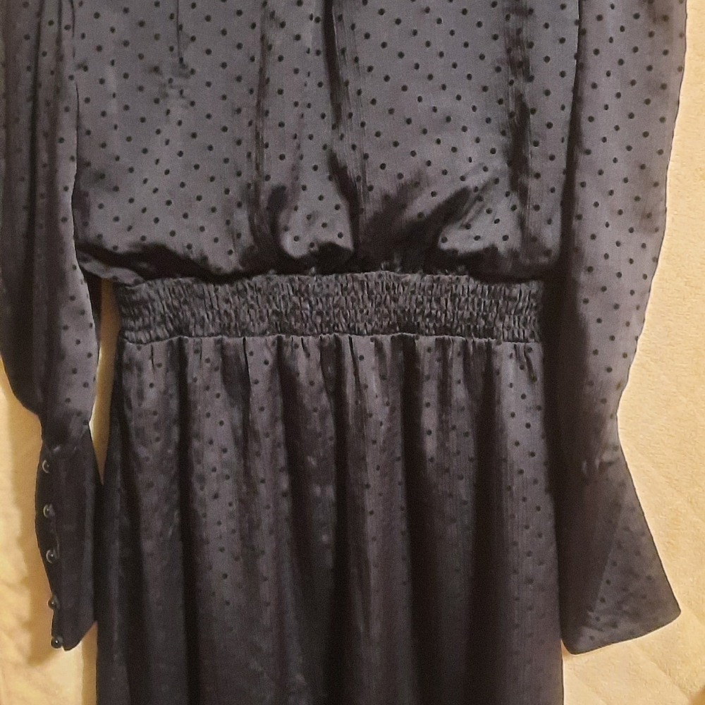 Julia Jordan Navy Blue Tie Collar Dotted Chiffon Dress